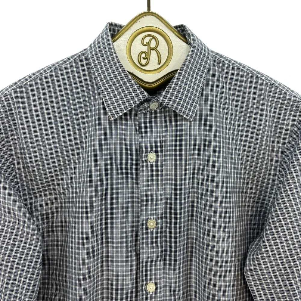 Banana Republic Button Down Shirt Small Blue White Check Non-Iron Standard Fit